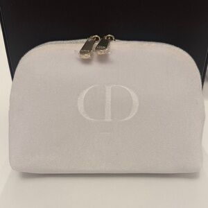 Dior White Velvet Cosmetic Pouch with CD Logo and Gold Zippers